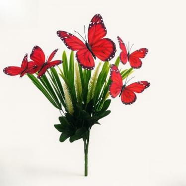 Imagem de Buquê de Borboletas Coloridas 40cm – Flores Artificiais Decorativas para Vasos, Festas, Casamentos e Decoração de Ambientes(Vermelho)