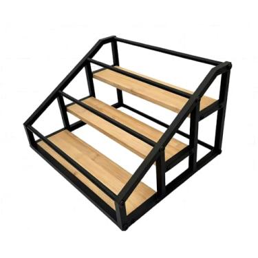 Imagem de AT-VALY Prateleira de temperos de 3 camadas, tábuas de ferro e bambu, prateleira de armazenamento de cozinha, organizador de bancada para especiarias, ervas, temperos, suporte resistente e elegante