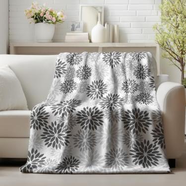 Imagem de Horaldaily Manta de flanela preta cinza dália pinnata, outono, inverno, floral, macio, felpudo, aconchegante, cobertores de lã para sofá, cama, descanso, presentes ideais para crianças e adultos, 152