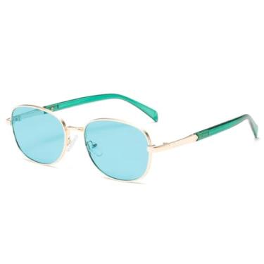 Imagem de Óculos de sol femininos com armação de metal retrô, fashion, transparente, lente oceânica, UV400, masculino, punk (azul dourado)