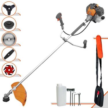 Imagem de Roçadeira Completa Tekna RL430P À Gasolina 43cc Cortador de Grama Para Todos os Tipos de Trabalho Com Carretel Nylon + Kit de 4 Lâminas de Cortes