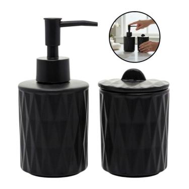 Imagem de Kit Banheiro Lavabo Preto Cerâmica 2 Pçs Porta Sabonete