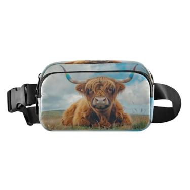 Imagem de CEBUGI Pochetes de caminhada para homens e mulheres, pochete moderna de vaca Highland resistente à água com cinto ajustável para treino, viagem, corrida