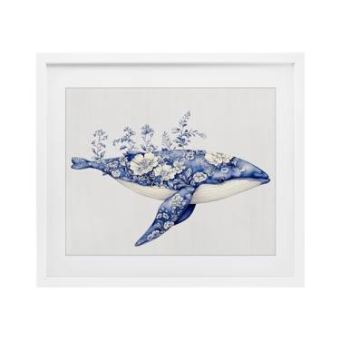 Imagem de Stupell Industries Impressão emoldurada cinza baleia Blooming Toile sob vidro, design por Lettered and Lined, 13 x 16