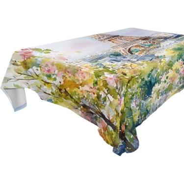 Imagem de Burbuja Toalha de mesa com paisagem urbana da Torre Eiffel, toalha de mesa retangular, anti-rugas, grossa para decoração de jantar, cozinha, festa, 137 x 183 cm