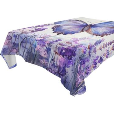 Imagem de YETTASBIN Toalha de mesa quadrada de borboleta lavanda, à prova d'água, resistente a rugas, lavável para piquenique, jantar, férias, cozinha, festa, decoração, 137 x 137 cm
