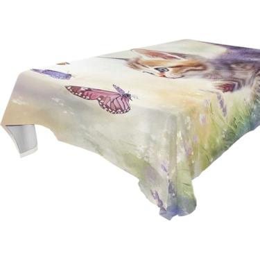 Imagem de Burbuja Toalha de mesa com estampa de borboletas em lavanda, toalha de mesa quadrada antirrugas grossa para decoração de jantar, cozinha, festa, 152 x 152 cm