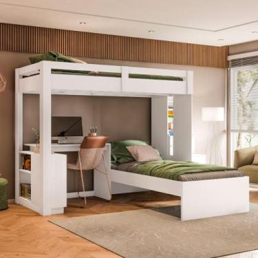 Imagem de Beliche Adulto com Escrivaninha Office Moon Branco - Yescasa