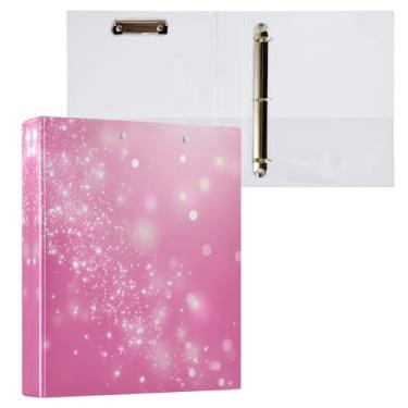 Imagem de Qilmy Organizador de fichário redondo com estrelas cintilantes, fichário de 3 anéis com prancheta (carta A4), fichário fofo para material de escritório escolar 338