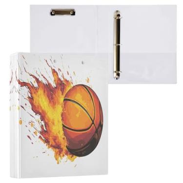 Imagem de Qilmy Flame Basketball Organizador de fichário redondo, fichário de 3 anéis com prancheta (carta A4), fichário fofo para material de escritório escolar 603