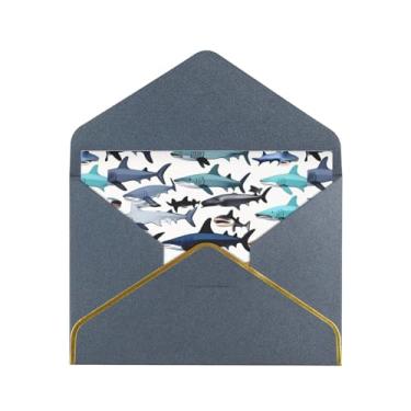 Imagem de Cartões comemorativos com estampa de tubarões para todas as ocasiões, convites de festa de aniversário de casamento, 12,7 x 15,2 cm