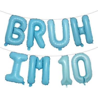 Imagem de Bruh Its My Birthday Decorations, Happy 10th Birthday Decoration Boy Bruh Im Ten 10 Balões, balões multicoloridos para festa Boy Bruh Im Ten (BRUH IM 10 azul claro)