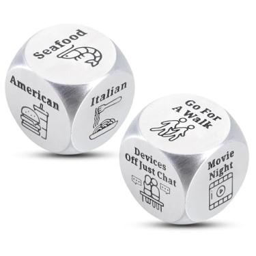 Imagem de Stocking Stuffers for Men - Husband Gifts from Wife, 2 Pcs Food Decision Dice, Tin Gifts for 10th Anniversary, Date Night Dice Game for Adults, 6 Year Anniversary Iron Gift for Girlfriend Boyfriend