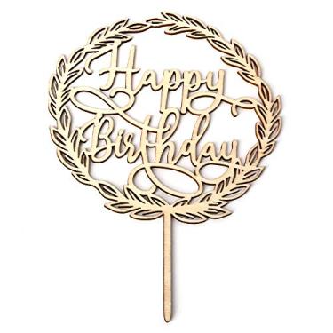 Imagem de Topper de Bolo Madeira Suprimentos Festa Rústica Decorações para Mesa Recepção Artesanato Natural e resistente