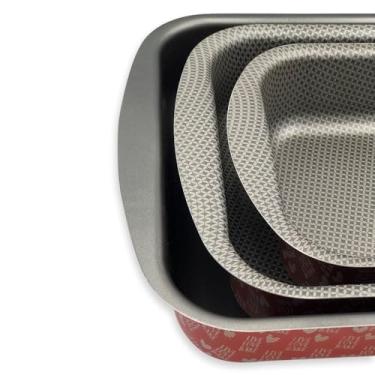 Imagem de Conjunto de Assadeiras Antiaderente, 3 Peças, Alumínio, Vermelho, 40x28cm, 34x25cm, 28x20cm