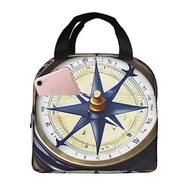 Imagem de SUHNGE Lancheira com estampa de bússola náutica isolada, lancheira rolltop para mulheres, homens, adultos e adolescentes