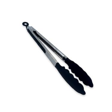 Imagem de Pinça Pegador Culinário de Silicone, Inox, Preto, 30 cm, Multiuso para Fritura