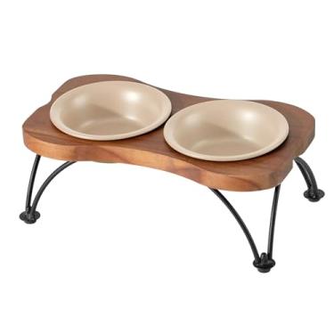 Imagem de Havniva Conjunto de tigela dupla elevada de cerâmica de 14 cm com suporte antiderrapante, pratos de comida e água para filhotes e gatos, ampla abertura com bordas arredondadas (bege aveia)
