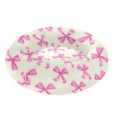 Imagem de SEHANY Cama fofa para cachorro rosquinha com laço rosa removível e lavável, pequena cama redonda para gatos, cama fofa super macia para animais de estimação com fundo antiderrapante para cães pequenos