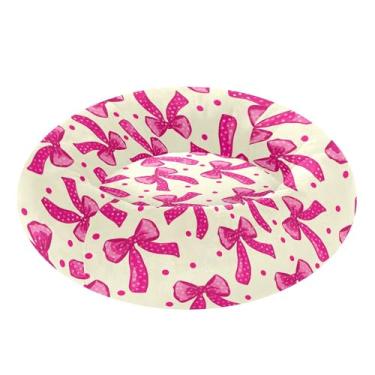 Imagem de SEHANY Cama fofa para cachorro rosquinha com laço rosa removível e lavável, pequena cama redonda para gatos, cama fofa super macia para animais de estimação com fundo antiderrapante para cães pequenos