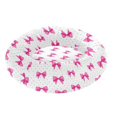 Imagem de SEHANY Cama fofa para cachorro rosquinha de laço rosa removível e lavável pequena cama redonda para gatos cama fofa super macia confortável para animais de estimação com fundo antiderrapante para cães