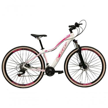 Imagem de Bicicleta Feminina Aro 29 Ksw Mwza Alumínio 27v Freio A Disco Mecânico Garfo Com Suspensão branco-rosa Tam: 17