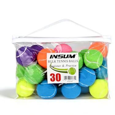 Imagem de INSUM Pacote com 30 bolas de tênis a granel – Bolas de tênis de alta elasticidade com bolsas de malha, portáteis para cães de estimação brincar ao ar livre, treinamento, buscar