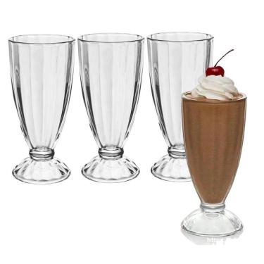 Imagem de Jogo 4 Copo De Milk Shake Taça De Vidro Transparente Sorveteria 380ml Em Casa Tem