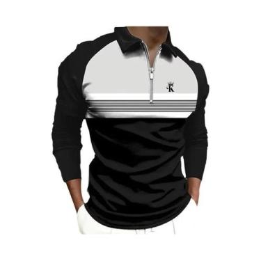 Imagem de Camisa Polo Masculina Com Zíper De Manga Longa Casual Para Atividades 
