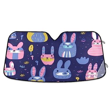 Imagem de Persianas de sol de carro de coelho colorido fofo, para-sol de para-brisa de carro, proteção UV de carro, persiana de janela para carro, caminhão, SUV, acessórios de carro