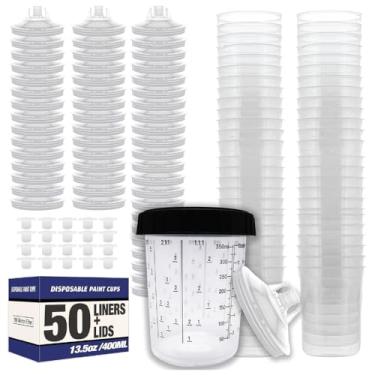 Imagem de LAUCO Forros e sistema de tampas descartáveis para pistolas de pulverização de tinta, 50 tampas, 1 copo rígido com anel de retenção e 20 plugues - Compatível com sistema original 1.0 (não 2.0) (400 ml