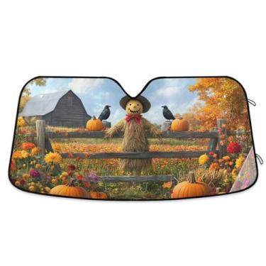 Imagem de Protetor solar de carro de campo de espantalho de outono para-brisa protetor solar dobrável bloqueia os raios UV mantém seu veículo fresco