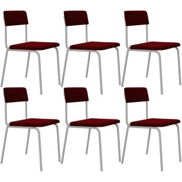 Imagem de Kit 06 Cadeiras Estofada Para Sala De Jantar Sense Branco C01 Veludo Vermelho Vinho - Lyam Decor