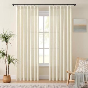 Imagem de Cortinas de linho marfim creme, 203 cm de comprimento, conjunto de 2 painéis para sala de estar e quarto, cortinas plissadas nas costas, neutra moderna, decoração de casa de fazenda, semitransparente