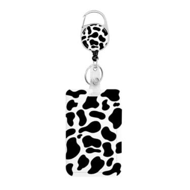 Imagem de Porta-crachá de identificação de vaca preto e branco com molinete retrátil resistente, chaveiro, cartão de identificação para mulheres, professores, enfermeiros, médicos, estudantes, escritório