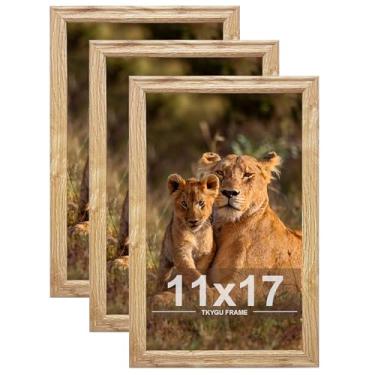 Imagem de TKYGU Conjunto de 3 porta-retratos de 28 x 43, molduras de madeira de estilo moderno, montagem horizontal ou vertical, porta-retratos de galeria de 28 x 43 com acrílico resistente a estilhaçamento