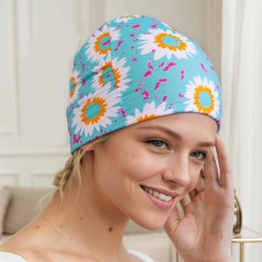 Imagem de Touca de natação feminina de tecido para cabelos longos, proteção de orelha, impermeável, elástico, confortável, chapéu de natação