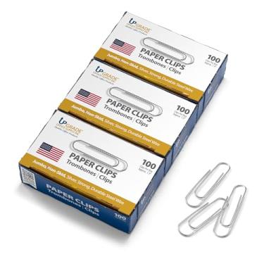 Imagem de Clipes de papel antiderrapantes Jumbo atualizados, 4,8 cm, prata, 300 unidades (3 caixas com 100), feito nos EUA
