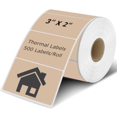 Imagem de Etiquetas térmicas de 7,6 cm x 5 cm marrom, adesivos de envio de impressora térmica, etiqueta térmica direta autoadesiva de inventário multiuso para pequenas empresas (500 etiquetas/rolo)