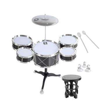 Imagem de menolana Kit de bateria infantil, mini bateria, conjunto de brinquedo musical para despertar a consciência musical, instrumento de percussão portátil para, Preto