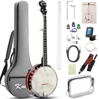 Imagem de Kmise Banjo, Banjos acústicos elétricos de 5 cordas com cabeça remo tamanho completo 96 cm fechado atrás com ressonador removível, pacote de cordas, palitos de dedo, alça, estojo para iniciantes e
