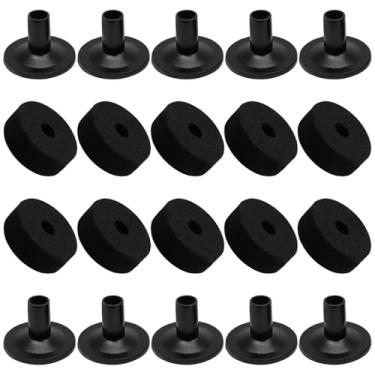 Imagem de Hordion Conjunto de 20 peças de mangas e feltros, almofadas de feltro pretas e suporte de plástico para pratos de bateria acessórios de substituição para manutenção do kit de bateria