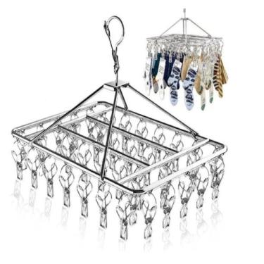 Imagem de Varal 20 prendedores roupa bebe calcinha cueca dobrável Inox - JN ECOM