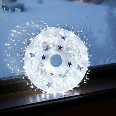 Imagem de 200 luzes de fadas LED para guirlanda de Natal de ano novo, luzes cintilantes, pilhas AA, fogos de artifício, aglomerado de 6 metros, cordão de luz para decoração de quarto, festa, árvore, branco, sem