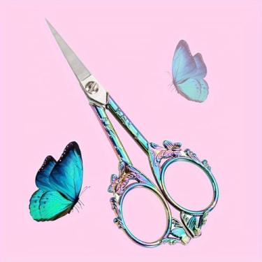 Imagem de 1 tesoura de borboleta de aço inoxidável de 12 cm - ferramenta multiuso para aparar sobrancelhas, cílios, nariz e barba, artesanato, bordado e corte de fios soltos