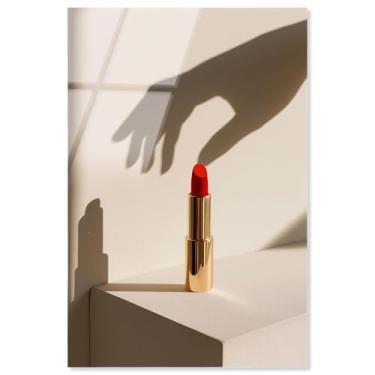 Imagem de Batom vermelho impressão acrílica glam decoração de parede por Notoriart, pronto para pendurar, 25 x 38 cm