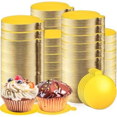 Imagem de MotBach 300 peças de mini tábuas de bolo, base redonda dourada de 8 cm, mini placa de base redonda para sobremesa, pequenos pratos de base de papelão, mousse de cupcake, para festa de confeitaria