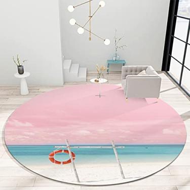 Imagem de Tapete redondo para quarto, tapetes de banheiro macios e fofos, rosa, antiderrapante, lavável, tapetes para entrada, sala de estar, berçário, F, diâmetro 100 cm