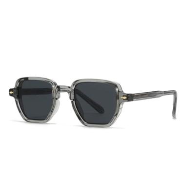 Imagem de JRLLFD Óculos de sol irregulares com rebites, femininos, masculinos, vintage, punk, para dirigir ao ar livre, luxo, UV400 (cinza, preto)