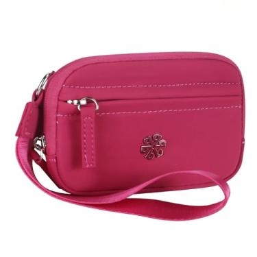 Imagem de Questall Bolsa feminina impermeável com RFID, carteira de viagem de nylon leve com pulseira, porta-cartões com vários zíperes 9102, rosa